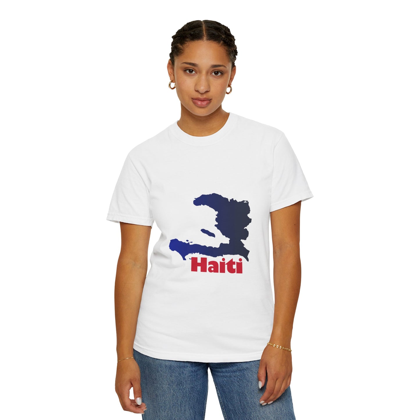 Haiti Map Tee, Garment-Dyed T-Shirt, Unisex Graphic Shirt, Casual Wear, Vacation Souvenir, Haitian Pride Clothing
