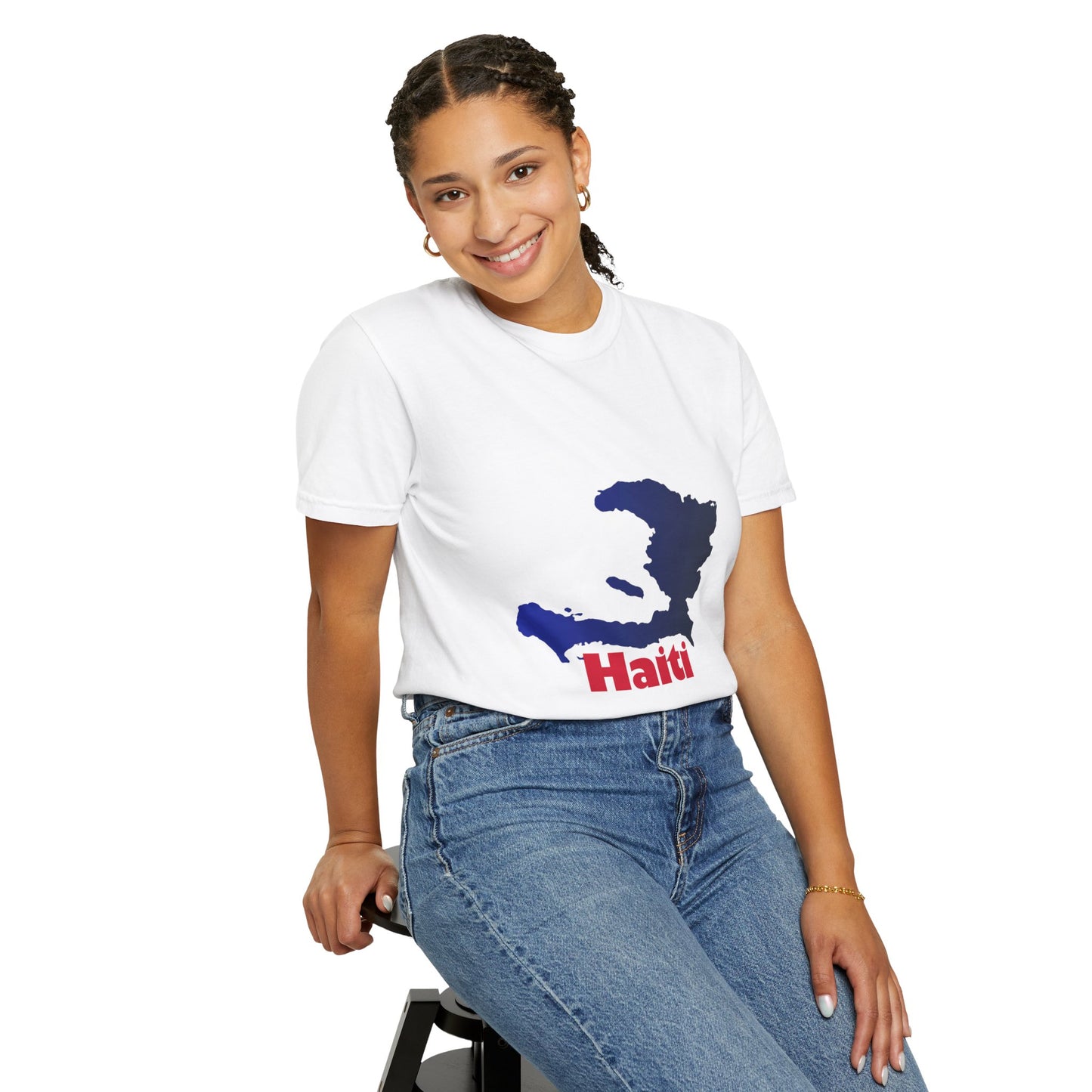 Haiti Map Tee, Garment-Dyed T-Shirt, Unisex Graphic Shirt, Casual Wear, Vacation Souvenir, Haitian Pride Clothing