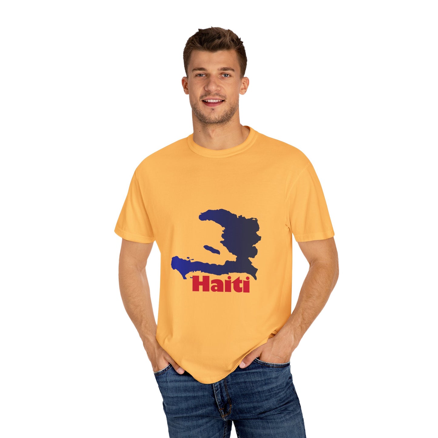 Haiti Map Tee, Garment-Dyed T-Shirt, Unisex Graphic Shirt, Casual Wear, Vacation Souvenir, Haitian Pride Clothing