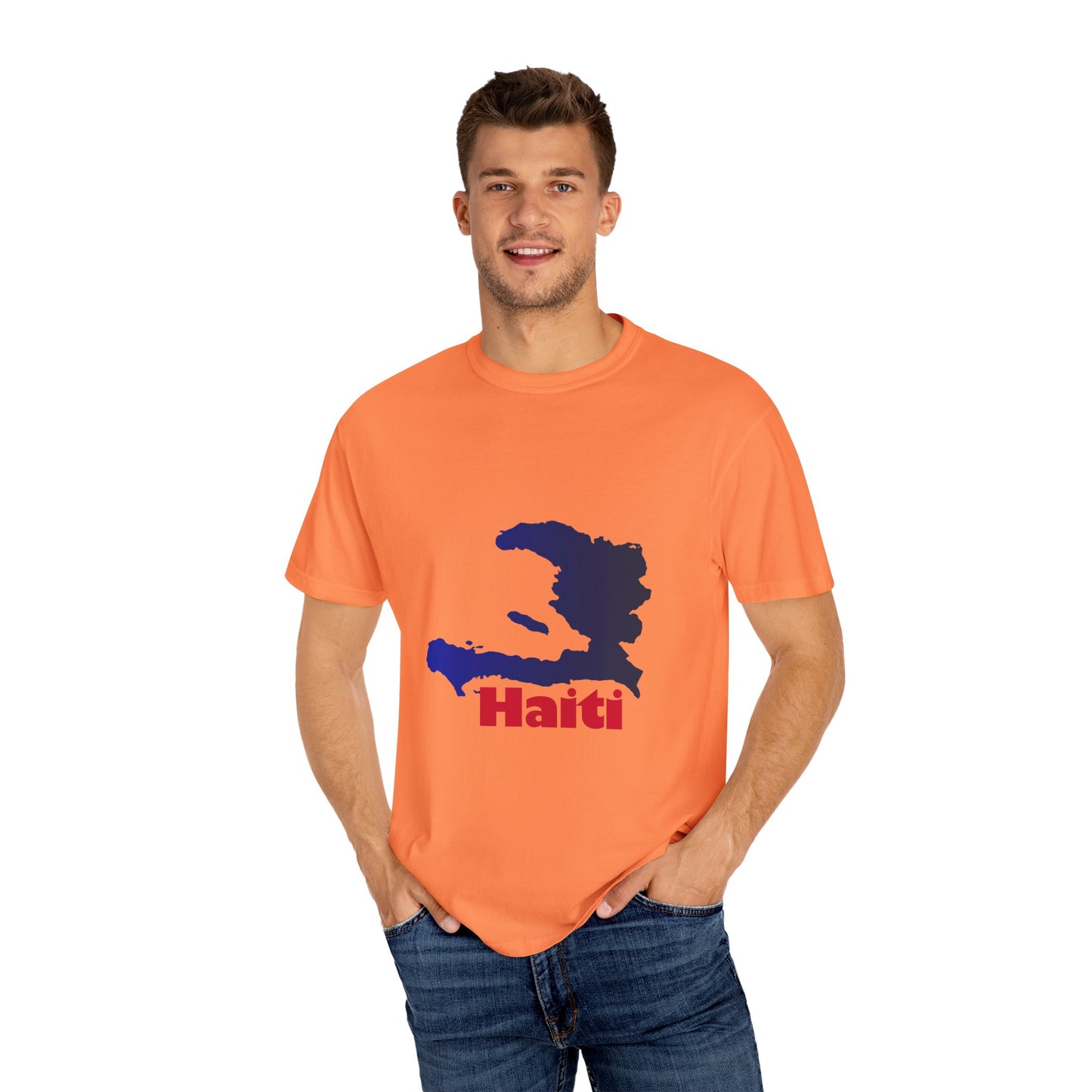 Haiti Map Tee, Garment-Dyed T-Shirt, Unisex Graphic Shirt, Casual Wear, Vacation Souvenir, Haitian Pride Clothing